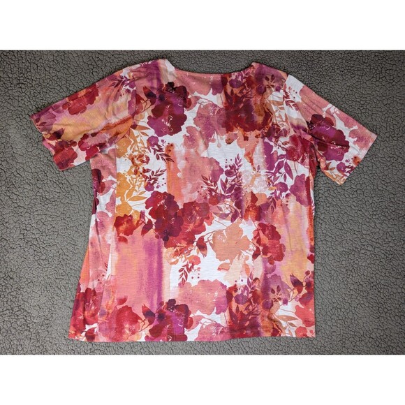 Susan Graver Weekend Top Size 2X Pink Red Stretch Floral Womens Cozy Pockets - Picture 10 of 12